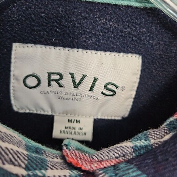 Orvis Women’s Med Blue Fleece Lined Flannel Plaid Snap Up Shirt Jacket Shacket - Picture 2 of 12